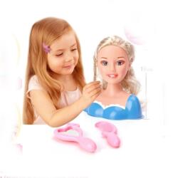 Magic Toys Fésülhető babafej hosszú szőke hajjal kétféle ruhában kiegészítőkkel