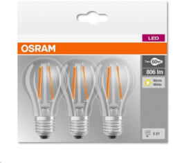 OSRAM BASE Clas LED fényforrás E27 6.5W Körte hideg fehér filament (3db) (4058075819535)