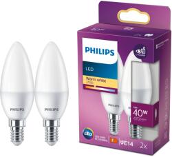 Philips B35 LED izzókészlet, 2 db, gyertya típusú, EyeComfort, E14, 5W (40W), 407 lm, meleg fehér fény (2700K)