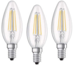 OSRAM BASE LED fényforrás E14 4W Gyertya hideg fehér üveg (3db) (4058075819719)