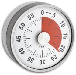 TFA Analogue Short-Time Timer Puck, 38.1028. 10, pana la 60min, Egg Timer, Kitchen Timer, mecanic, cu afisare a timpului ramas, infasurat, magnetic, 79 x 32 mm, gri (38.1028.10)