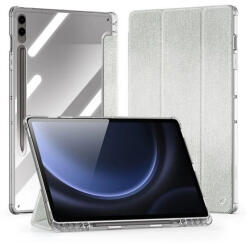 Samsung Tab S9 Plus 12.4 / Tab S10 Plus 12.4 SM-X810 / X816B / X820 / X826B, mappa tok, érintőceruza tartó, közepesen ütésálló, textil hatású előlap, átlátszó hátlap, Trifold, Dux Ducis Unid, világoszöld