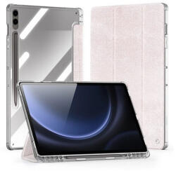 Samsung Tab S9 Plus 12.4 / Tab S10 Plus 12.4 SM-X810 / X816B / X820 / X826B, mappa tok, érintőceruza tartó, közepesen ütésálló, textil hatású előlap, átlátszó hátlap, Trifold, Dux Ducis Unid, rózsaszín - tok-