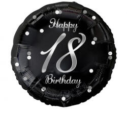 GoDan S. A 18. évszámos fólia lufi, gömb, HB, fekete-ezüst