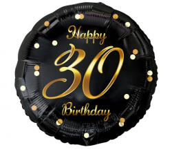 GoDan S. A 30. évszámos fólia lufi, gömb, HB, fekete-arany