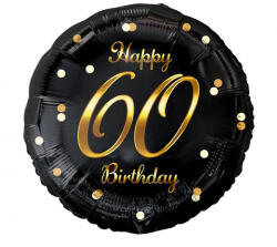 GoDan S. A 60. évszámos fólia lufi, gömb, HB, fekete-arany, 45 cm