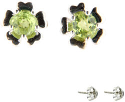 Cercei din Argint 925 cu Olivina - Rotunda Fatetata - 9x9x14 mm - 1 Pereche