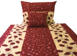 Krepp 3 részes ágynemű garnitúra huzat extra hosszú 140x220 cm / terrakotta - nap sárga levél mintás