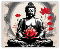  Meditáló Buddha Vörös Lótuszokkal - számfestő készlet