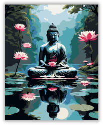  Meditáló Buddha Tükröződő Lótuszon - számfestő készlet
