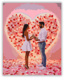  Valentin-napi Pár Szív Alakú Virágfal Előtt - számfestő készlet