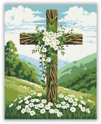  Virágokkal Borított Kereszt a Domboldalon - számfestő készlet
