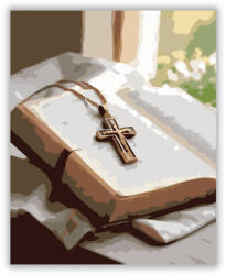 Nyitott Biblia és Kereszt - számfestő készlet