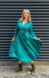 SHOPIKA Rochie clos, petrecuta, din poplin de bumbac, turcoaz Talie unica