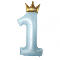 Flippy Balon din Folie Metalizata, Flippy, Figurina Cifra 1, Model Coroana Print, 91 cm, Ambalaj Individual, Pai inclus, Umflare cu Aer sau Heliu, Albastru (teo-131348)