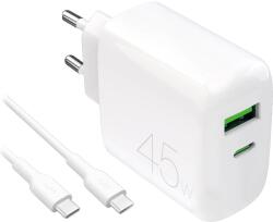 PURO Daily Prolite 45W USB-C USB-A Power Delivery töltő USB-C kábellel - fehér