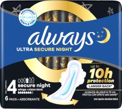 Always Ultra Secure Night Egészségügyi Betét (4-es Méret) Szárnyas Betét x 6]