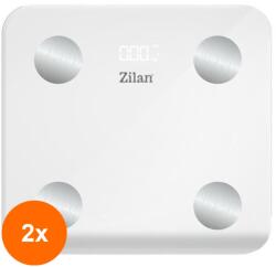 Zilan Set 2 x Cantar Electronic Persoane, Alb, 30 x 26 cm, Capacitate Maxima 180 kg, Sticla