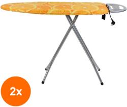 Zilan Set 2 x Masa de Calcat Marrone, Blat din Tabla, cu Cadru Metalic si Priza (LIZ-2xZLN-ZLN2258)