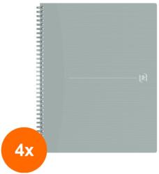 OXFORD Set 4 x Caiet Oxford Origins, A4 + 70 File, Hartie Optik 90 g / mp, Scribzee, Coperta Flexibila, Margini Liniate, Dictando, Gri (REH-4xHRZ-400150003)