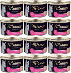 Miamor Miamor Feine Filets - nedves macskaeledel csirke filé rizzsel 12x100g-os konzervdobozban