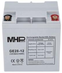 CARSPA MHPower GE28-12 Gél akkumulátor 12V/28Ah, T2 terminál - M6, Deep Cycle GE28-12