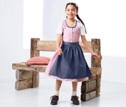 Tchibo Lányka dirndl, megfordítható köténnyel Vichy kockás rózsaszín-fehér ruha Kötény 1 oldala sötétkék, 1 oldala világoskék alapon virágos nyomott mintás 146/152