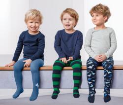 Tchibo 3 pár fiú harisnyanadrág szettben, dínós Sötétkék mintás, sötétkék-zöld csíkos és kék 98/104