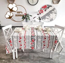 Ralex Fata de masa antimurdarire 100% Bumbac 160x320 cm, Imprimeu traditional Gri Rosu