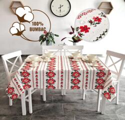 Ralex Fata de masa antimurdarire 100% Bumbac 160x320 cm, Imprimeu traditional Alb Rosu