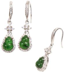  Cercei din Jad cu Zircon - Wo Lu - 30x8x10 mm - Argint 925 - Energie Vindecatoare si Echilibru - 1 Pereche