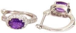 Cercei din Ametist cu Zircon - Oval Fatetat - 14x5x15 mm - Argint 925 - Cristalul Linistii si Armoniei - 1 Pereche