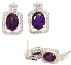  Cercei din Ametist cu Zircon - Oval Fatetat - 13x9x14 mm - Argint 925 - Cristalul Linistii si Armoniei - 1 Pereche