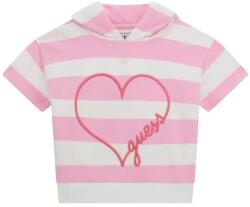 GUESS Tениска с качулка за мини момиче в бяло и розово райе Guess