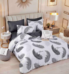 Jojo Home Lenjerie pat dublu, bumbac finet, 6 piese cu elastic, alba cu pene-A592 (A592) Lenjerie de pat