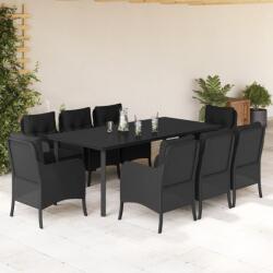 vidaXL Set mobilier de grădină cu perne, 9 piese, negru, poliratan (3211933)