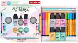 STABILO készlet: Pen 68 mini x 12 szín, Point 88 mini x 12 szín, Boss Mini x 6 szín, Swano Pastel x 5, 35 db (SW77595)