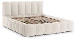 Micadoni Pat matrimonial crem tapițat cu spațiu de depozitare cu somieră 200x200 cm Lupine - Micadoni