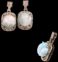  Cercei Larimar cu zircon oval 10x8x26 mm Argint 925 pentru eleganta zilnica - 1 pereche