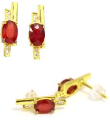 Cercei Rubin cu Zircon Oval Fatetat 14x4x14 mm - Argint 925 - Cristalul Armoniei si Protectiei Spirituale - 1 Pereche