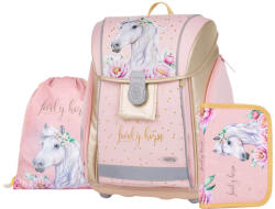 KARTON P+P Lovas mágneszáras ergonómikus iskolatáska tolltartóval és tornazsákkal, Premium Light, Lovely horse (KPP-0-13725)
