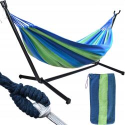 Gardlov Hamac dublu cu suport metalic, multicolor, 200x150 cm, greutate maxima 200 kg, husa depozitare inclusa (IS00010198)