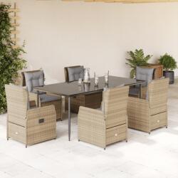 vidaXL 7 részes bézs polyrattan kerti étkezőgarnitúra párnákkal (3262873)