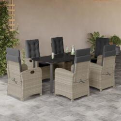 vidaXL 7 részes világosszürke polyrattan kerti étkezőszett párnával (3212426)