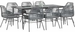 vidaXL 9 részes szürke polyrattan üveg kerti étkezőgarnitúra párnával (3334484)