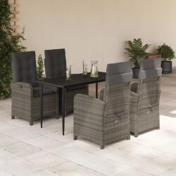 vidaXL 5 részes szürke polyrattan kerti étkezőgarnitúra párnával (3212353)