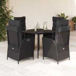 vidaXL 5 részes fekete polyrattan kerti étkezőgarnitúra párnákkal (3213176)