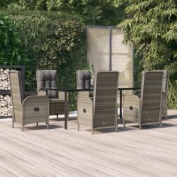 vidaXL 7 részes fekete és szürke polyrattan kerti étkezőszett párnával (3185203)