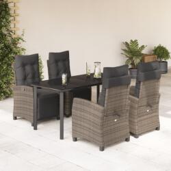 vidaXL 5 részes szürke polyrattan kerti étkezőgarnitúra párnával (3212998)