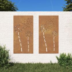 vidaXL 2 db virágmintás corten acél kerti faldísz 105 x 55 cm (824489)